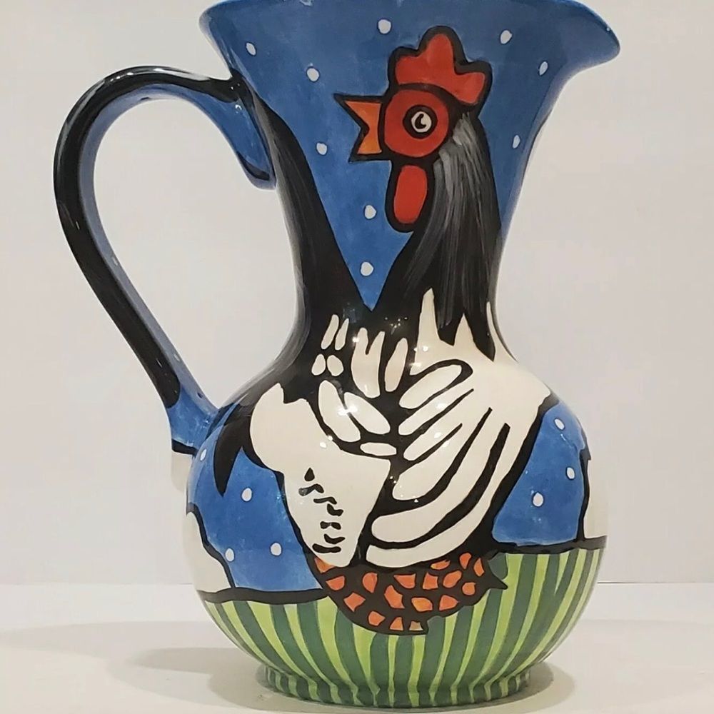 Vintage Brand New Nicole Engblom Whimsical Rooster and Chick Pitcher,
